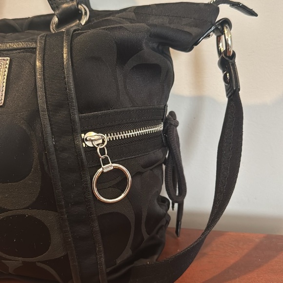 Coach, Poppy Daisy, black signature tote, red lining large - Picture 4 of 16